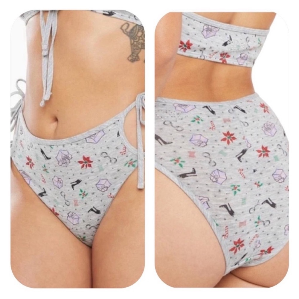 NWT Savage X Fenty Tis The Season Gray Tie Panties - Medium